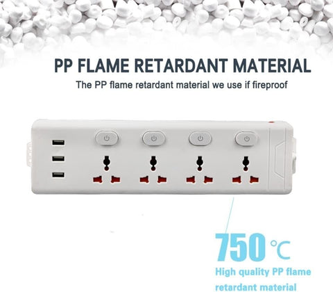 4 WAY Extension Lead with USB Individual Switches Power Strips 3m Long Cable A+
