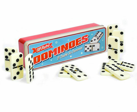 Retro Dominoes 28 Double Six Vintage Style Domino Set in Boxed Tin
