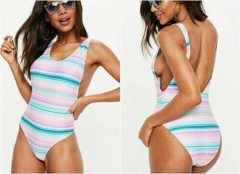 Missguided Rainbow Stripe Swimsuit