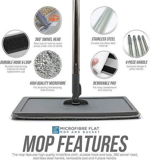 PRO Mop and Bucket Set Multi-Functional Wash & Dry Flat Squeeze 360