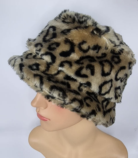 Faux Fur Bucket Hats - Animal Print