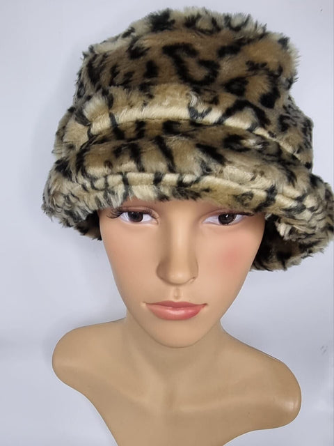 Faux Fur Bucket Hats - Animal Print