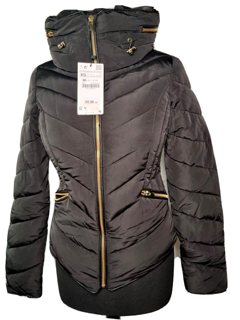 XS Zara Basic Women’s Black Puffer Hooded Jacket