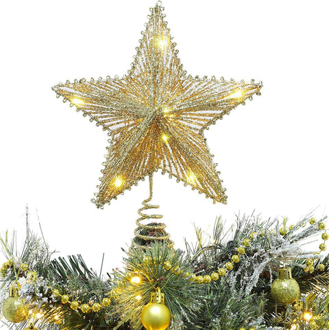 Glitter Star Christmas Tree Topper with LED Light