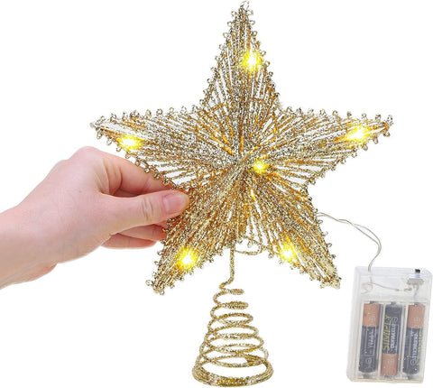 Glitter Star Christmas Tree Topper with LED Light