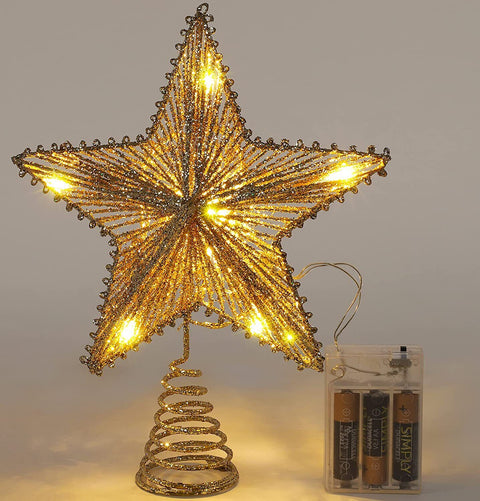 Glitter Star Christmas Tree Topper with LED Light