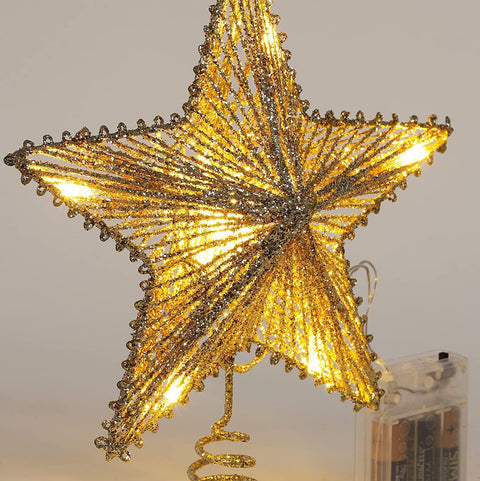 Glitter Star Christmas Tree Topper with LED Light