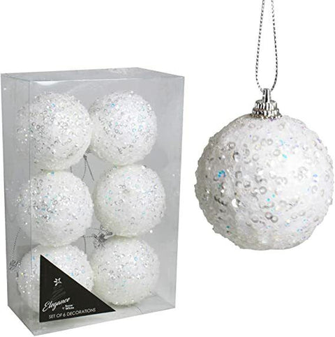 Pack of 6 White Baubles Crystal Look