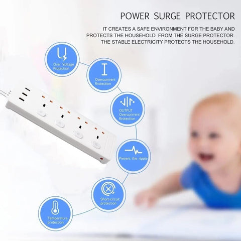 4 WAY Extension Lead with USB Individual Switches Power Strips 3m Long Cable A+