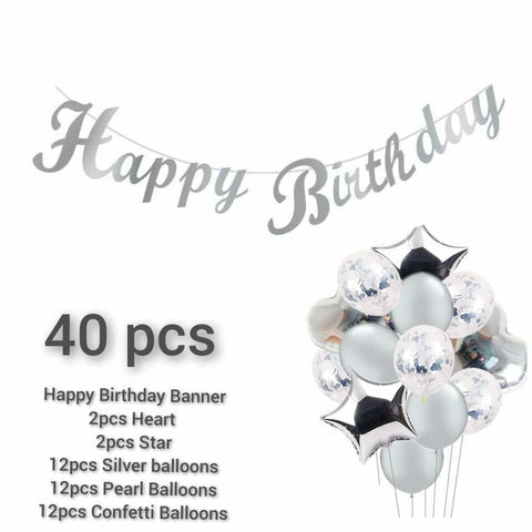 40pcs Birthday Silver Foil Confetti Balloons