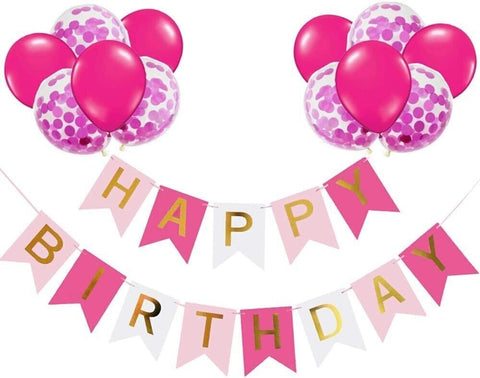 Pink Happy Birthday Party Decorations Banner Balloons