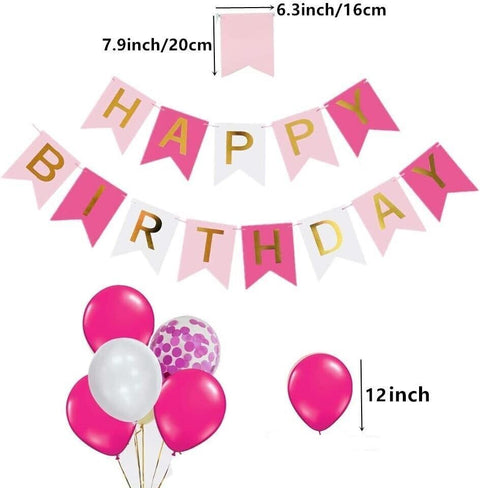 Pink Happy Birthday Party Decorations Banner Balloons