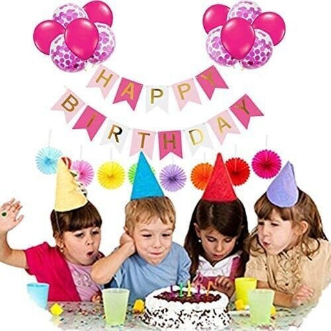 Pink Happy Birthday Party Decorations Banner Balloons