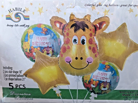 5pcs Jungle Safari Animal Foil Balloons