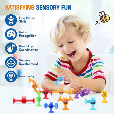 Suction Toys, 19Pcs Silicone Sucker Toys,Baby Sensory Bath Toys,Autism