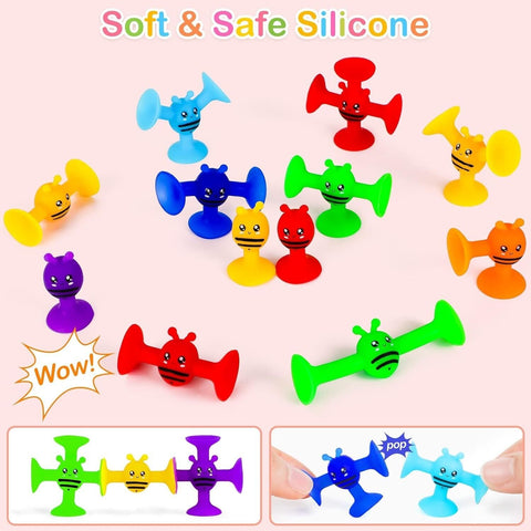 Suction Toys, 19Pcs Silicone Sucker Toys,Baby Sensory Bath Toys,Autism