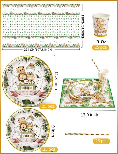 133 pcs Jungle Safari Party Tableware Set