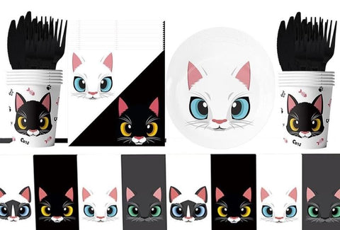 71 pcs Black And White Cat Themed Party Tableware