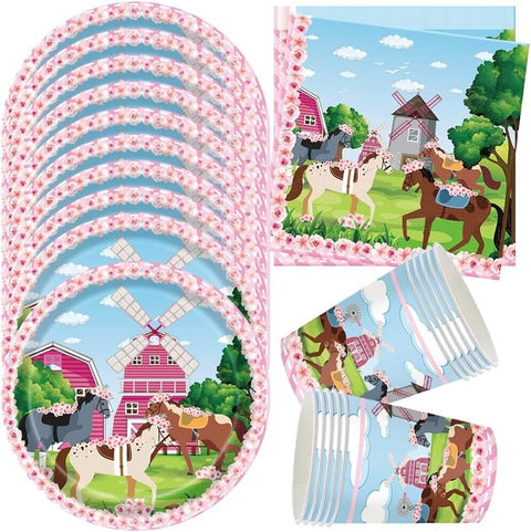 90pcs Pink Horse Party Tableware